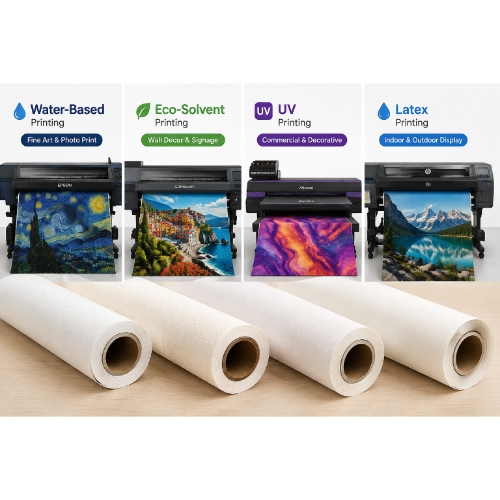Printable canvas rolls for water-based, eco-solvent, UV and latex printing systems