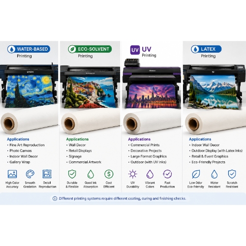 Water-based, eco-solvent, UV and latex printable canvas applications