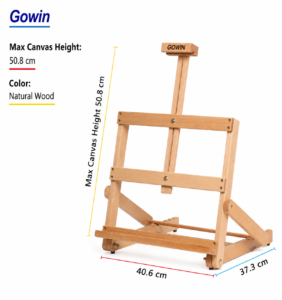 Folding tabletop wooden easel for artists and retailers.