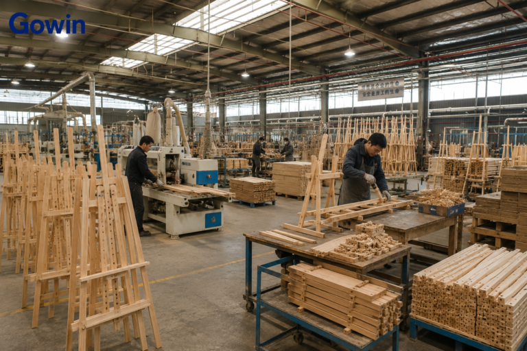 Wooden easel sanding assembly and quality inspection