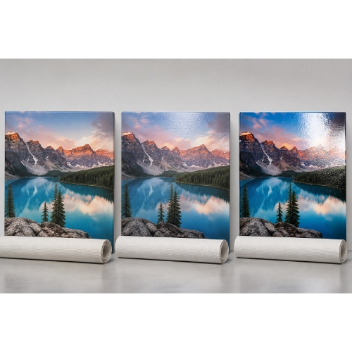 Matte, satin and glossy printable canvas surfaces compared with the same printed image
